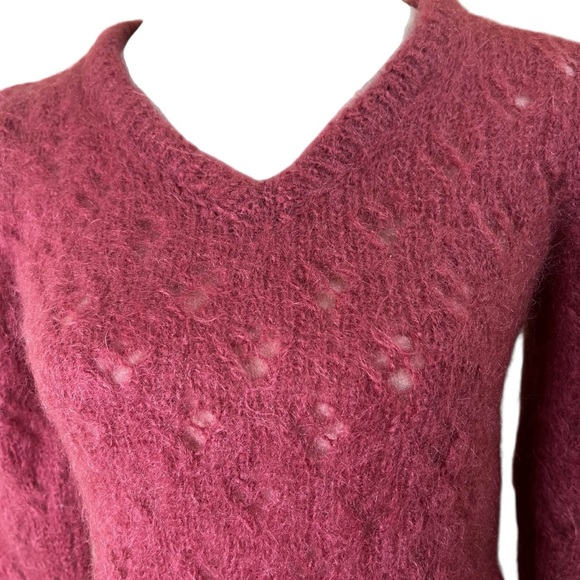 Hand Knit Mohair Lacy Fuzzy Eyelet Sweater – Dusty Rose – Small | Vintage 80’s - Picture 2 of 8